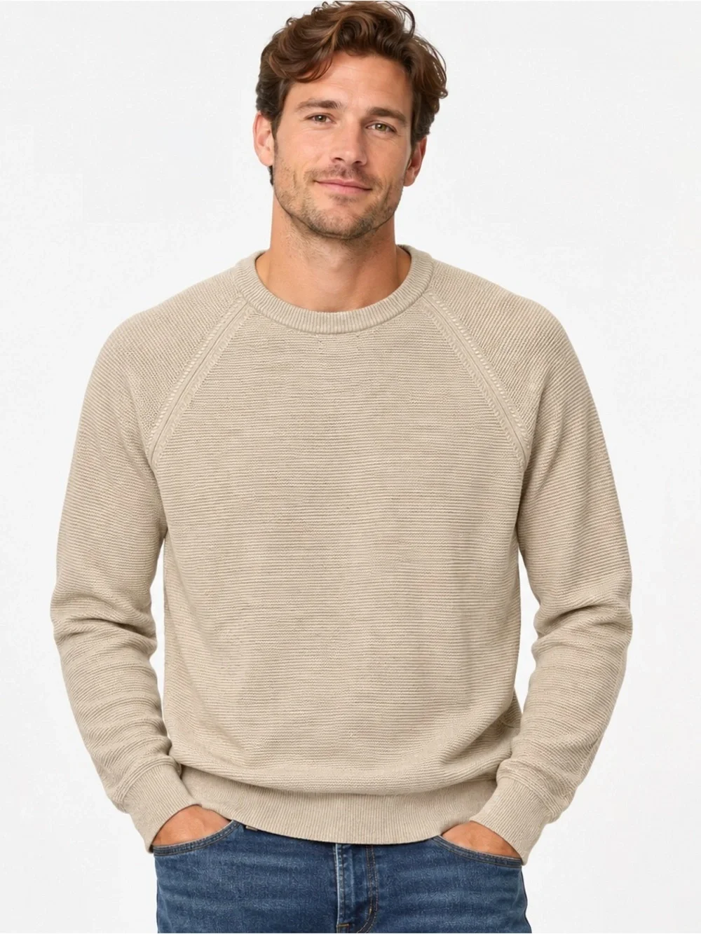 J.Crew Men’s 100% Cotton Lightweight Crewneck Sweater M XL Beige NWT